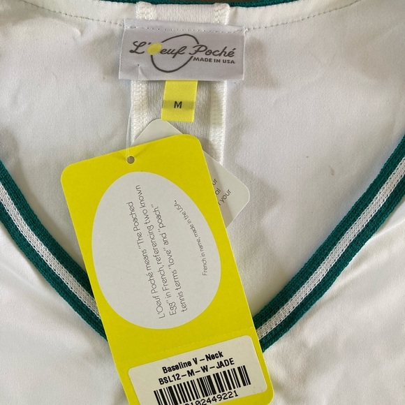 L'Ouef Poche Baseline Chevron V Neck Top and Skort NWT White Green Tennis - Picture 9 of 14